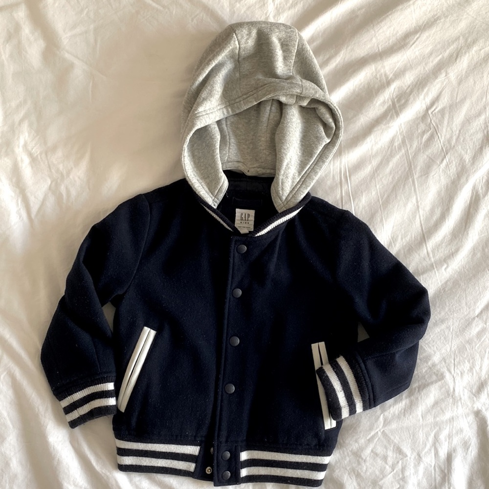 Gap kids wool varsity jacket with hood